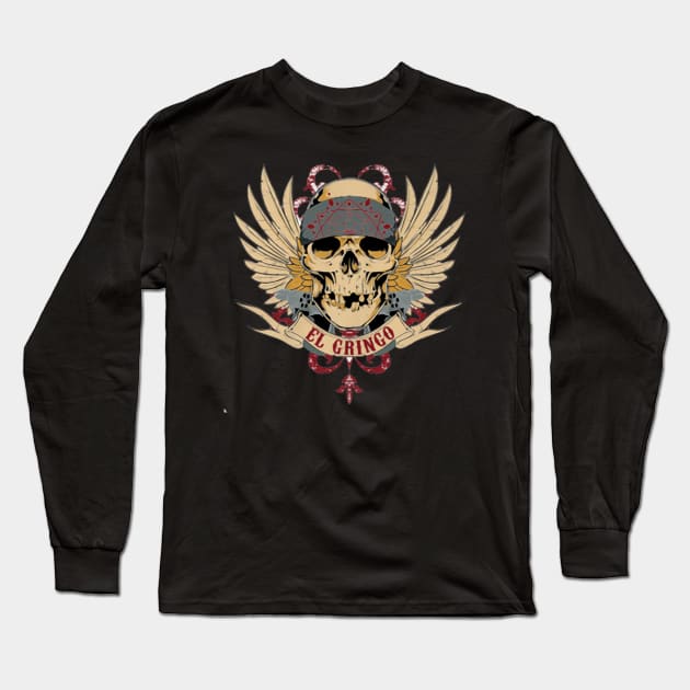 The Skull El Gringo Mexican Long Sleeve T-Shirt by asokabudaya